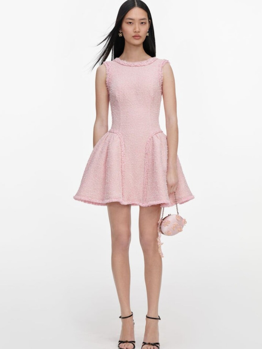 Self Portrait Pink Boucle Sleeveless Mini Dress